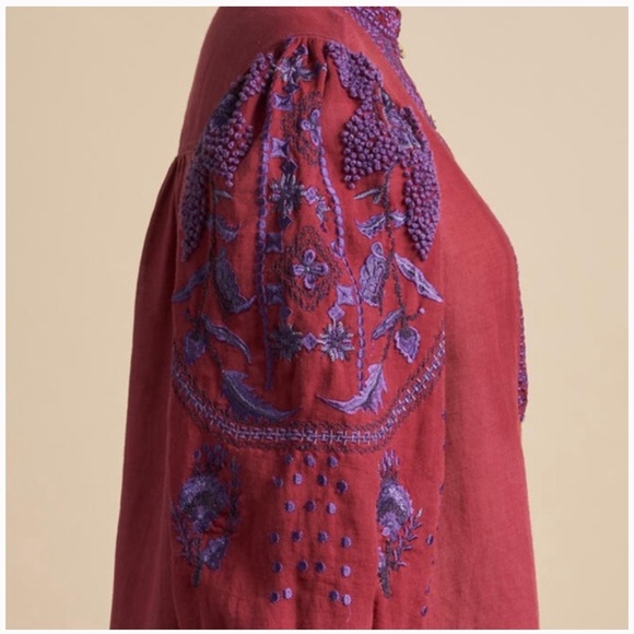 Sundance Ramie Embroidered Blouse Burgundy Purple Equestrian Western Cowgirl XS - Picture 5 of 12